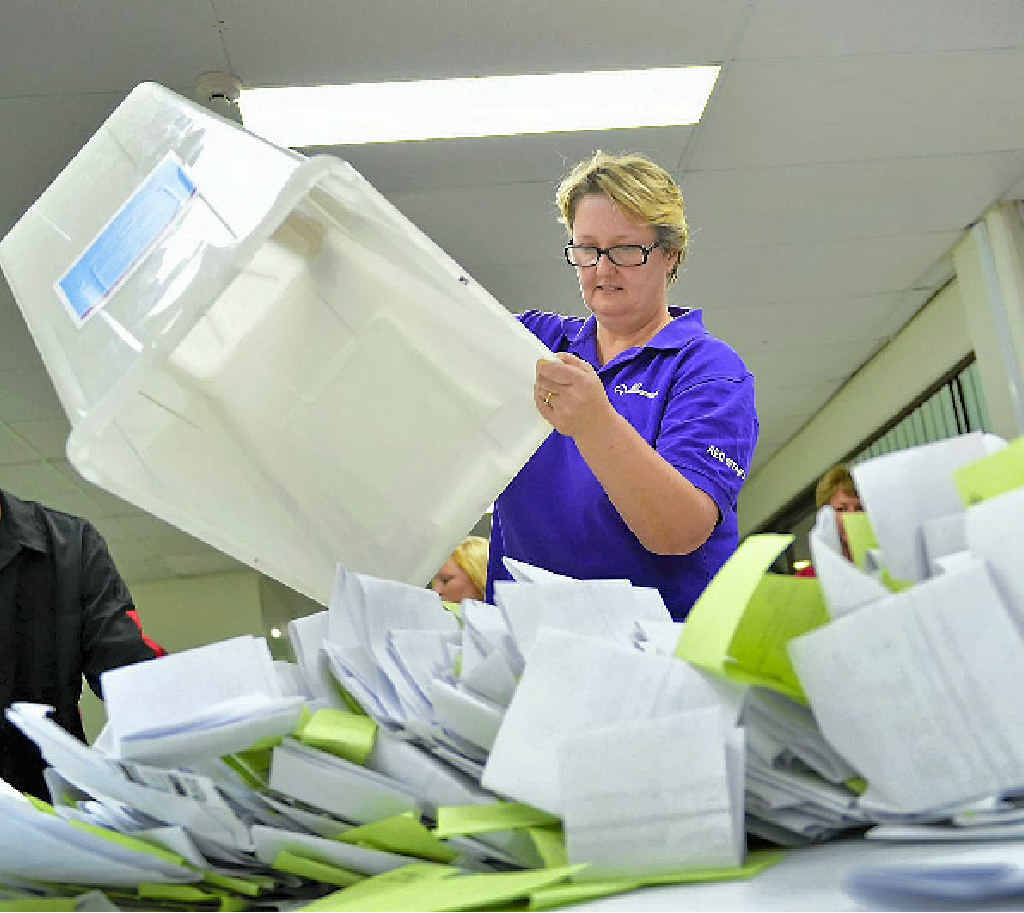 COUNT ON IT: Jane Donnelly, Flynn’s Divisional Returning Officer empties a ballot box to be counted at Gladstone’s AEC centre. COUNT ON IT: Jane Donnelly, Flynn’s Divisional Returning Officer empties a ballot box to be counted at Gladstone’s AEC centre.