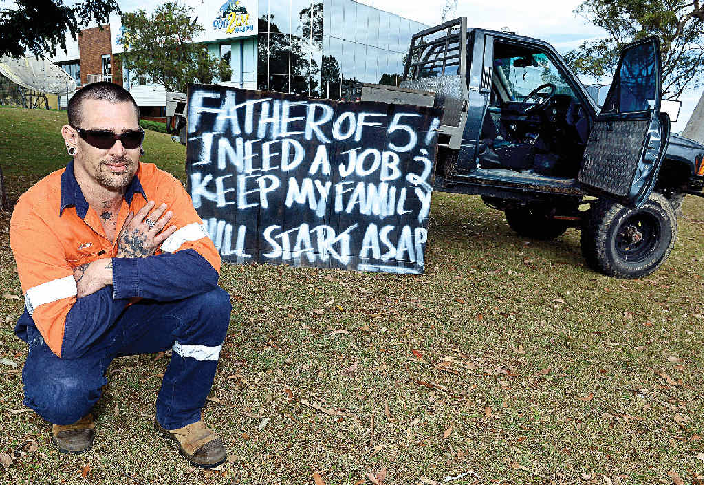 SIGN ME UP: Jesse Wooldridge of Ballina was looking for work on Ballina Rd at Goonellabah yesterday. SIGN ME UP: Jesse Wooldridge of Ballina was looking for work on Ballina Rd at Goonellabah yesterday.