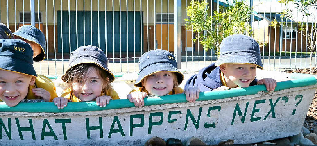 PEAK-A-BOO: Benson Trustum (6), Miah-Bella Norman (5), Isabella Ries-Fraser (5), Oscar Healy at the Woodburn preschool playspace opening. PEAK-A-BOO: Benson Trustum (6), Miah-Bella Norman (5), Isabella Ries-Fraser (5), Oscar Healy at the Woodburn preschool playspace opening.