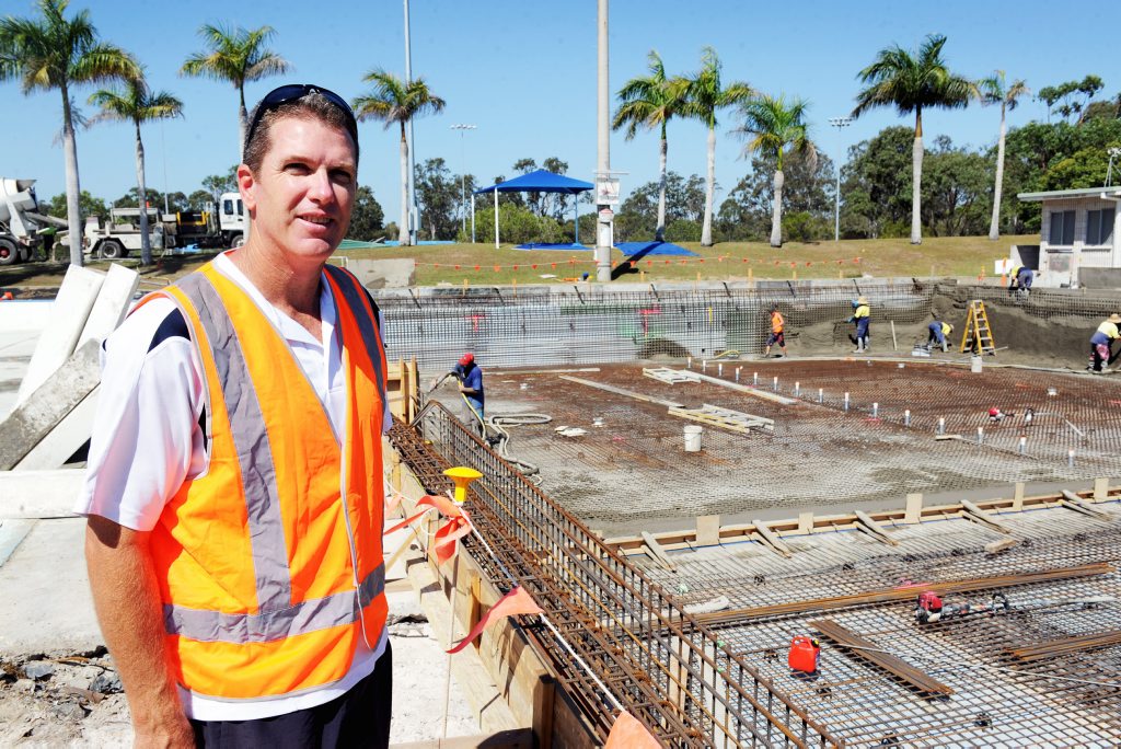 Hervey Bay Aquatic Centre manager Paul Jones checks out the concrete pour. Hervey Bay Aquatic Centre manager Paul Jones checks out the concrete pour.