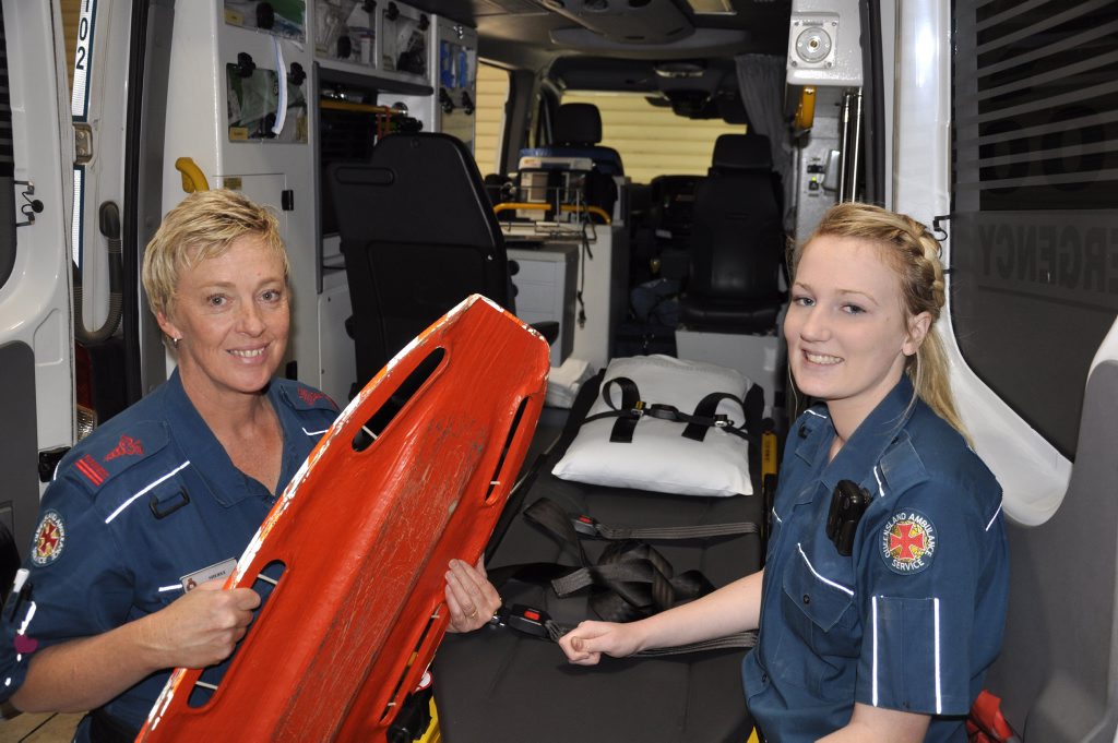 Toowoomba paramedic Sheree Wheeler (left) and student paramedic Tayla Henningsen show some of the equipment they use in road trauma situations. Photo Stuart Cumming / The Chronicle Toowoomba paramedic Sheree Wheeler (left) and student paramedic Tayla Henningsen show some of the equipment they use in road trauma situations. Photo Stuart Cumming / The Chronicle
