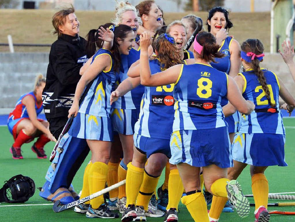 EMOTION ERUPTS: Hancocks A-grade players, including goalscoring ace Aimee McDermott (back right) celebrate the team’s achievement in last year’s grand final. EMOTION ERUPTS: Hancocks A-grade players, including goalscoring ace Aimee McDermott (back right) celebrate the team’s achievement in last year’s grand final.