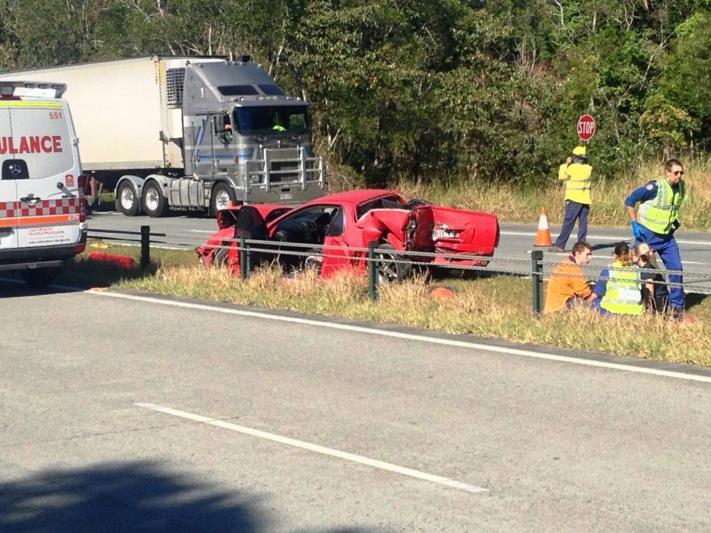 The crash on the Pacific Hwy south of Tweed Heads, near the Eviron overpass. The crash on the Pacific Hwy south of Tweed Heads, near the Eviron overpass.