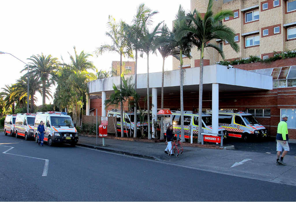 PEAK HOUR: Ambulances queue outside Lismore Base Hospital. PEAK HOUR: Ambulances queue outside Lismore Base Hospital.