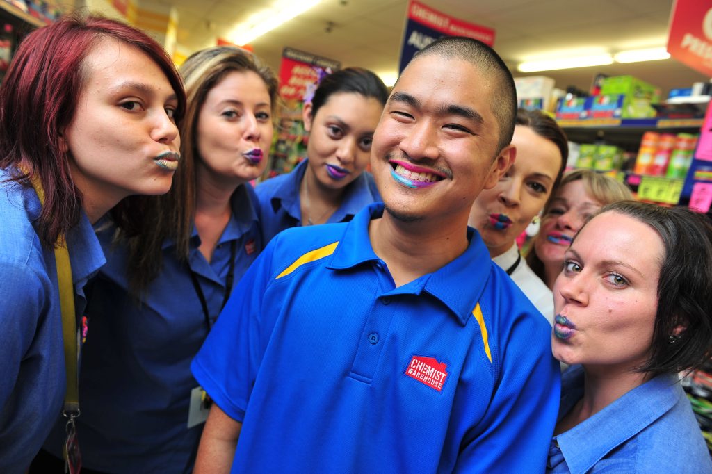 Shane Pablo and his Chemist Warehouse colleagues are participating in Liptember, which involves wearing bright lipstick during September to raise awareness of women's mental health. Shane Pablo and his Chemist Warehouse colleagues are participating in Liptember, which involves wearing bright lipstick during September to raise awareness of women's mental health.