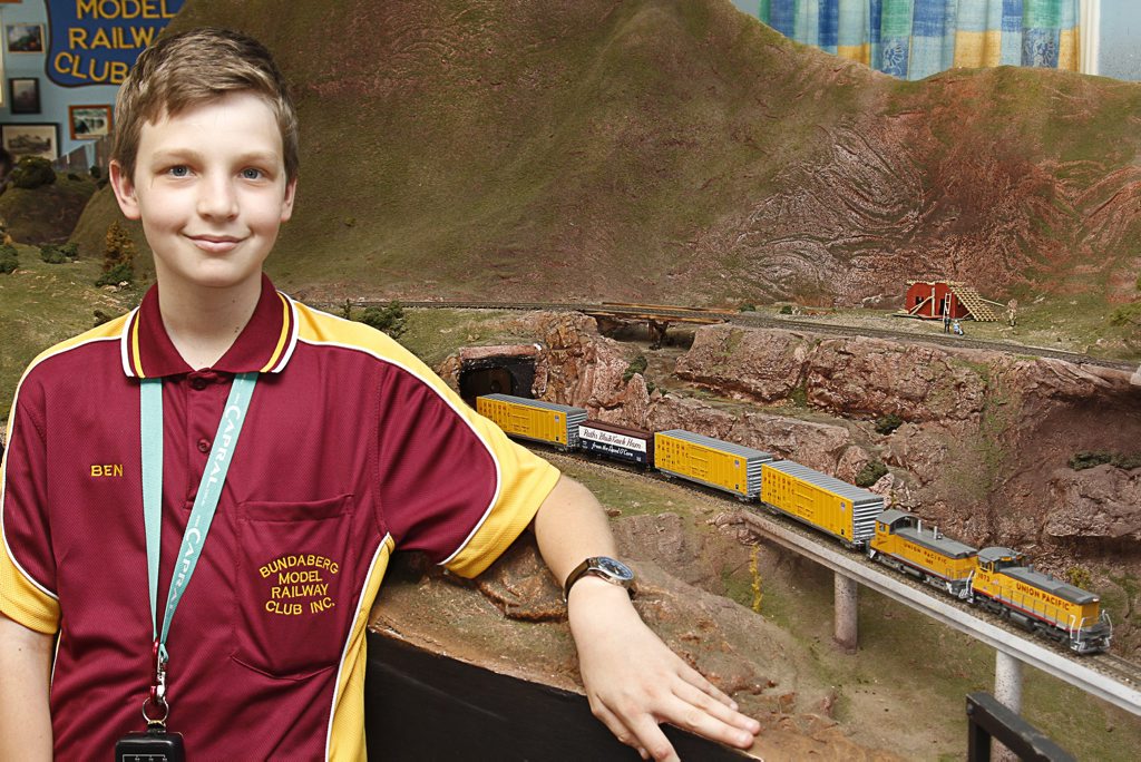 BUNDABERG MODEL RAILWAY CLUB: Benjamin Scott with his Union Pacific Switcher at the Club's Open Day. BUNDABERG MODEL RAILWAY CLUB: Benjamin Scott with his Union Pacific Switcher at the Club's Open Day.