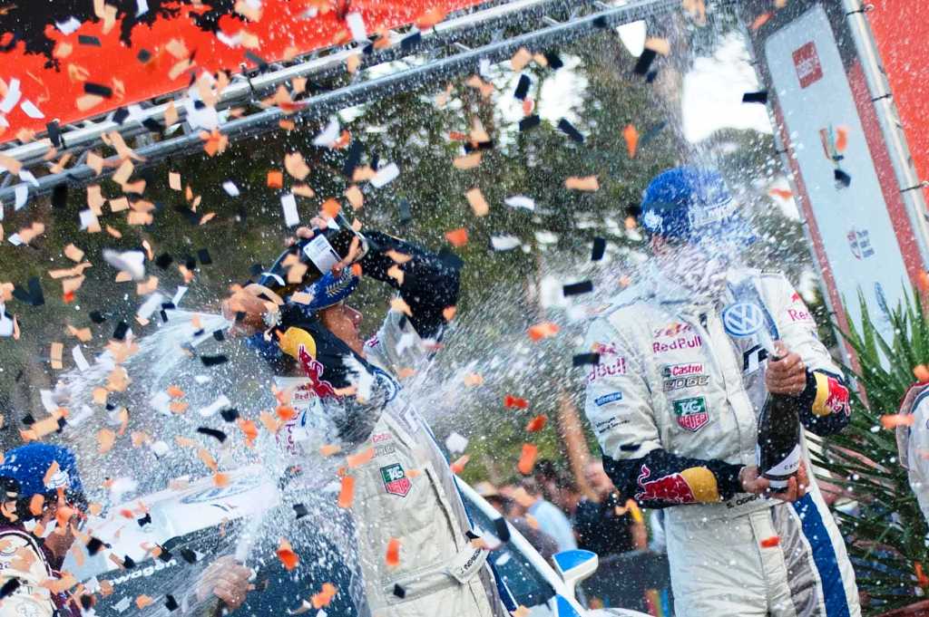 VICTORY: Sebastian Ogier and navigator Julian Ingrassia celebrate after winning the Australian Rally in Coffs Harbour. VICTORY: Sebastian Ogier and navigator Julian Ingrassia celebrate after winning the Australian Rally in Coffs Harbour.