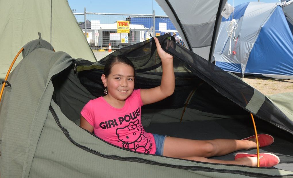Isla Regan-Weston was looking out for camping gear, trying out a Dune Outback XL swag at the Mackay Caravan, Camping and Boating Expo. Photo Lee Constable / Daily Mercury Isla Regan-Weston was looking out for camping gear, trying out a Dune Outback XL swag at the Mackay Caravan, Camping and Boating Expo. Photo Lee Constable / Daily Mercury