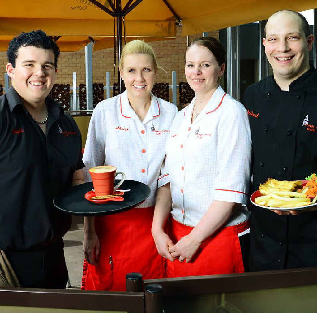 KEEN TEAM: Tower Central Cafe staff from left, Kyle Ladlay, Alona Curtis, Tara Jones, and Michael Milcic. KEEN TEAM: Tower Central Cafe staff from left, Kyle Ladlay, Alona Curtis, Tara Jones, and Michael Milcic.