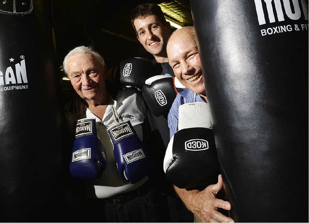 IN RING: Former boxing champions Lance Waldon and Noel Kunde with gym member David Reynolds. IN RING: Former boxing champions Lance Waldon and Noel Kunde with gym member David Reynolds.