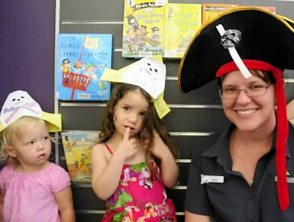Getting in the spirit of Talk Like a Pirate Day at Gladstone City Library are Sophie Aitkenhead, Natalie Hinde and Gabriel Aitkenhead.