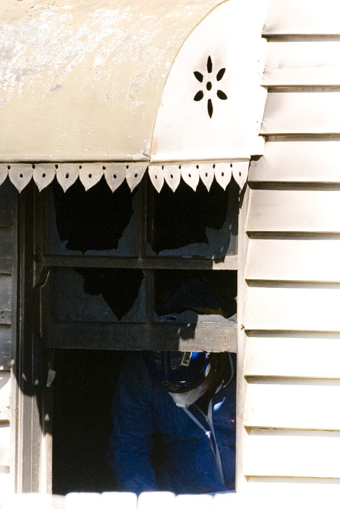 Investigators at the house this morning. Investigators at the house this morning.