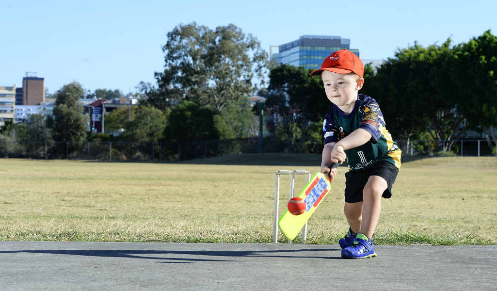 FINE STYLE: Two-year-old Mason Cumming is already wielding the willow like his favourite player, national captain Michael Clarke. FINE STYLE: Two-year-old Mason Cumming is already wielding the willow like his favourite player, national captain Michael Clarke.