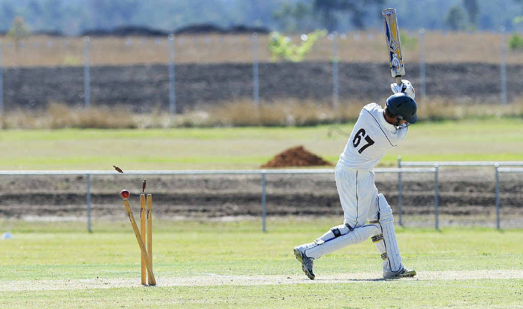 CLEAN BOWLED: An Ipswich-Logan Hornets’ second grade batsman hears the death rattle during his team’s T20 game against Wests at Baxter Oval. CLEAN BOWLED: An Ipswich-Logan Hornets’ second grade batsman hears the death rattle during his team’s T20 game against Wests at Baxter Oval.