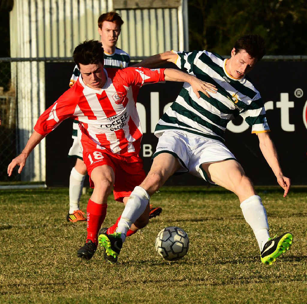HARD TO CONTROL: Western Pride’s top goal scorer, Peter Drager (right), was named Players’ Player at the club’s inaugural awards night. HARD TO CONTROL: Western Pride’s top goal scorer, Peter Drager (right), was named Players’ Player at the club’s inaugural awards night.