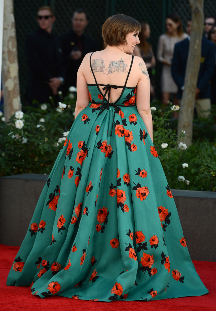 Lena Dunham arrives at the 65th Primetime Emmy Awards at Nokia Theatre in Los Angeles. Lena Dunham arrives at the 65th Primetime Emmy Awards at Nokia Theatre in Los Angeles.