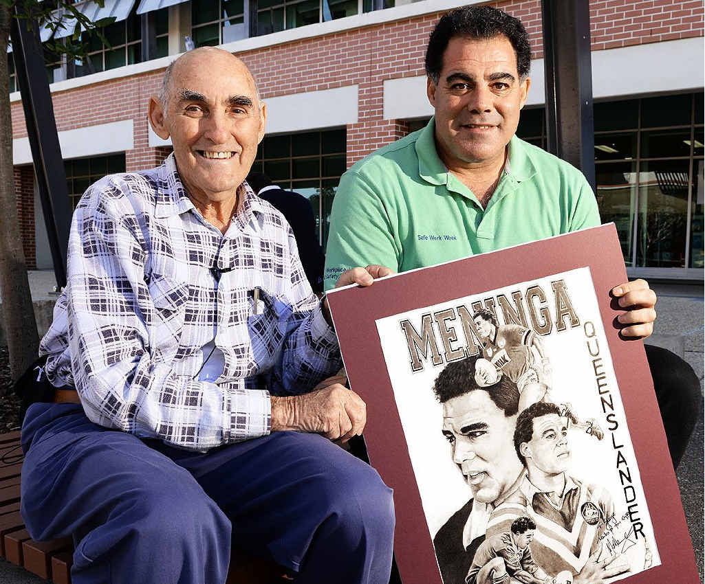 PENCILLED IN: George Sawyer had his artwork of rugby league legend Mal Meninga signed by him in person at UQ Ipswich on Wednesday morning. PENCILLED IN: George Sawyer had his artwork of rugby league legend Mal Meninga signed by him in person at UQ Ipswich on Wednesday morning.