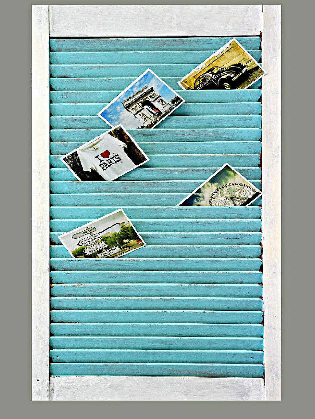 Wooden shutter to display letters and postcards. Wooden shutter to display letters and postcards.