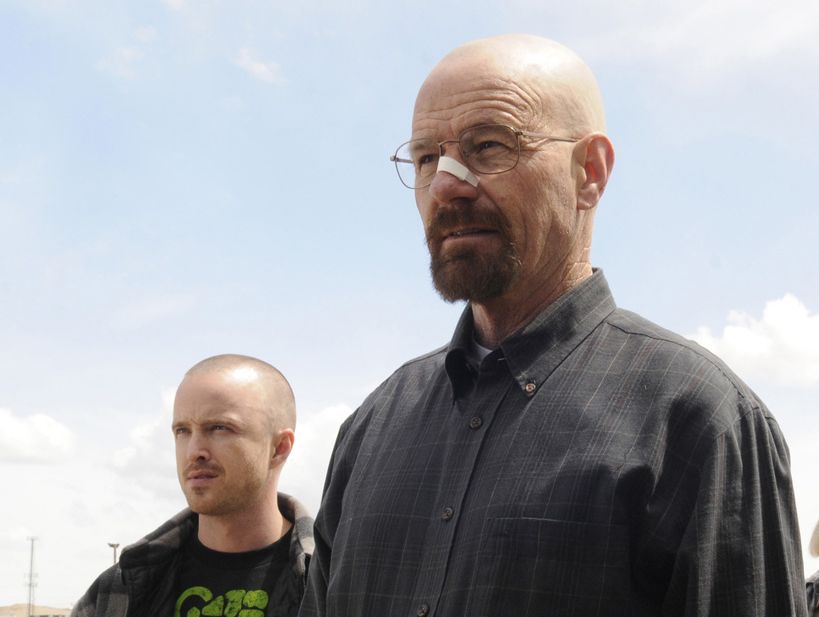 Aaron Paul, left, and Bryan Cranston in a scene from Breaking Bad. Aaron Paul, left, and Bryan Cranston in a scene from Breaking Bad.