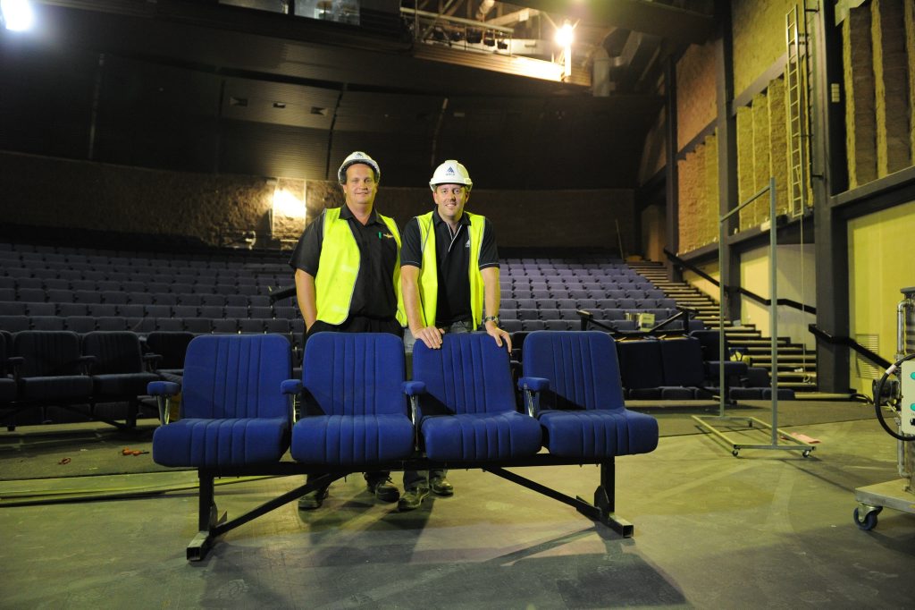 GECC general manager Troy Everett and ADCO contracts manager Brendan West show off the new Gladstone Entertainment and Convention Centre, to open its doors in November. GECC general manager Troy Everett and ADCO contracts manager Brendan West show off the new Gladstone Entertainment and Convention Centre, to open its doors in November.