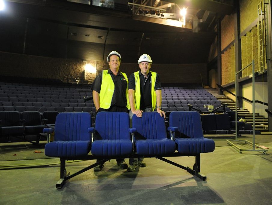 GECC general manager Troy Everett and ADCO contracts manager Brendan West show off the new Gladstone Entertainment and Convention Centre, to open its doors in November.