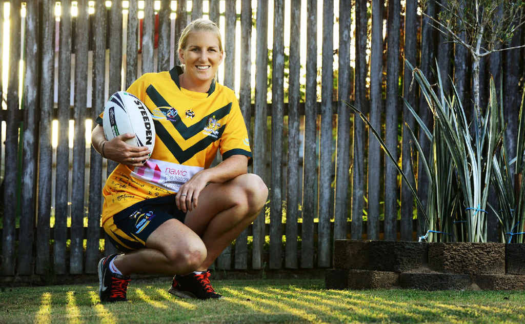 WORLD’S BEST: Ipswich rugby league player Ali Brigginshaw wears her World Cup jersey signed by all the victorious Australian players. WORLD’S BEST: Ipswich rugby league player Ali Brigginshaw wears her World Cup jersey signed by all the victorious Australian players.