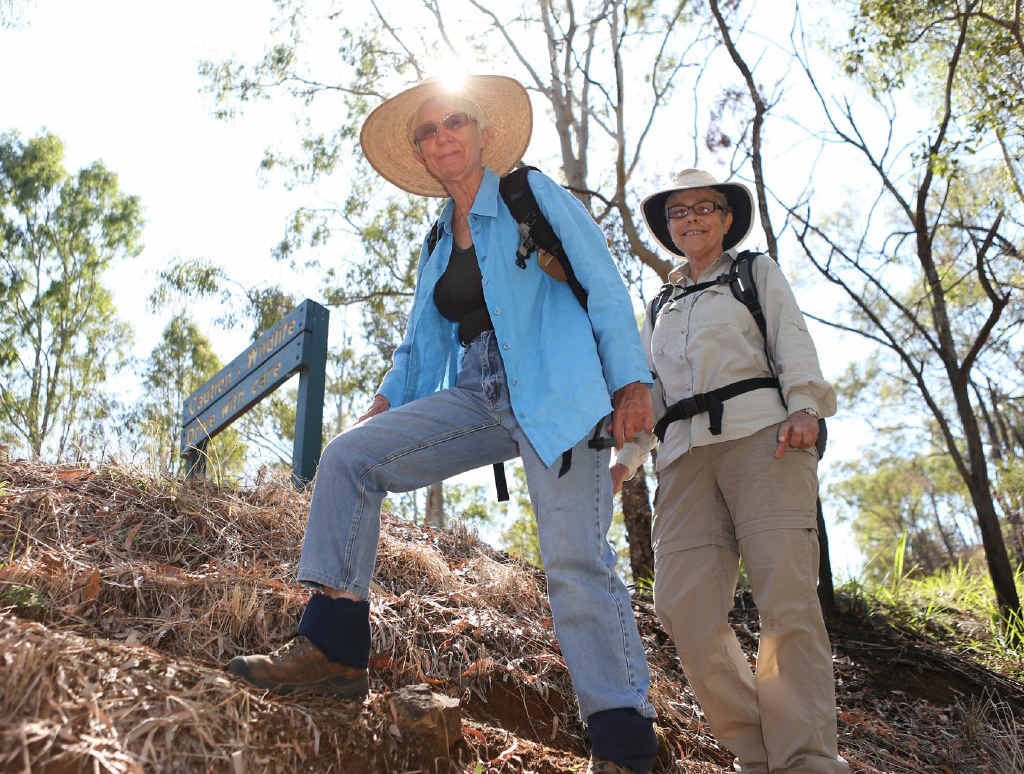 Capricornia Bushwalkers members Pauline Toop (left) and Cheryl Gargan enjoy scenery at a walk in Mount Archer National Park.