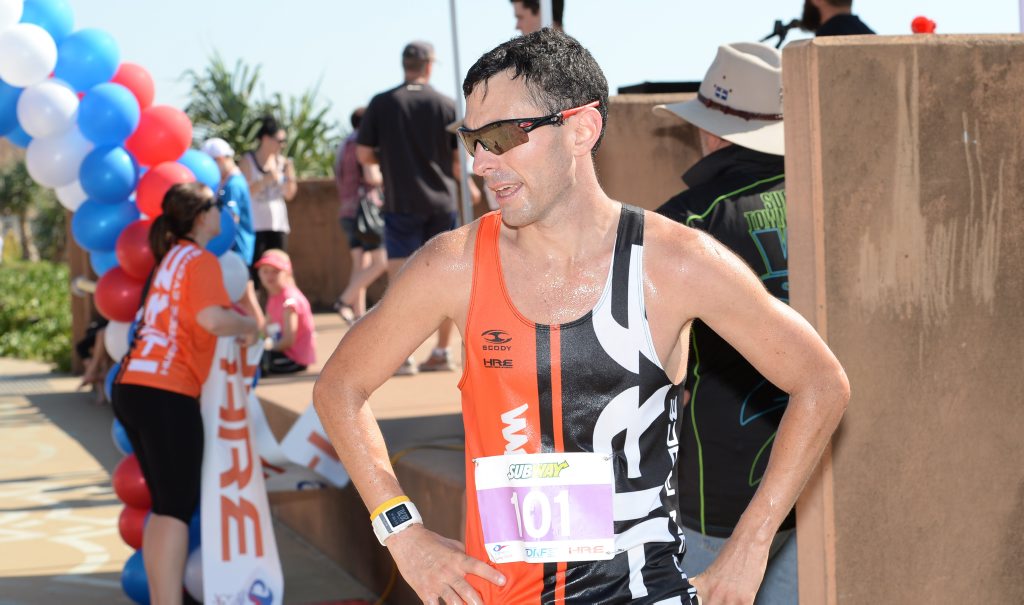 Image for sale: Drew Williams after crossing the finishing line at the CQ Physio Spring Classic Fun Run at Yeppoon. Photo: Chris Ison / The Morning Bulletin