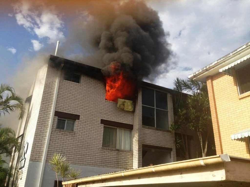 The apartment fire at Whitecaps apartments, 28 Miles St, Kirra. The apartment fire at Whitecaps apartments, 28 Miles St, Kirra.