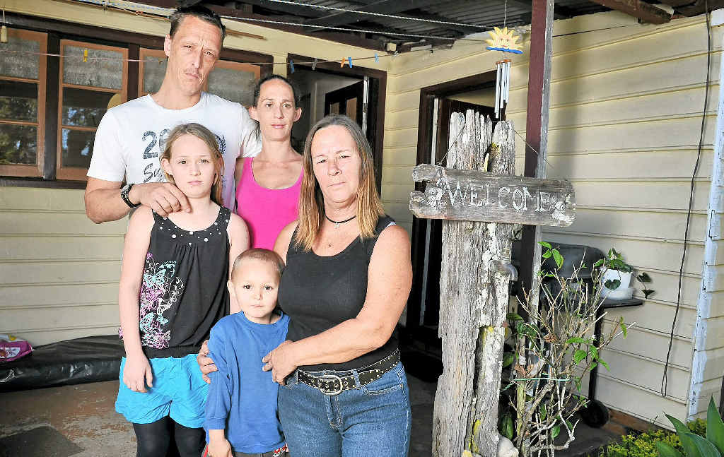 UNUSUAL SITUATION: Lyn Oakley (right), of Mullumbimby, with family members John Oakley, Rebecca Dudgeon, Mya Oakley, 11, and Lachlan, 4. Lyn has been issued a massive rent increase for the land on which her railway cottage has been on for more than 100 years. UNUSUAL SITUATION: Lyn Oakley (right), of Mullumbimby, with family members John Oakley, Rebecca Dudgeon, Mya Oakley, 11, and Lachlan, 4. Lyn has been issued a massive rent increase for the land on which her railway cottage has been on for more than 100 years.
