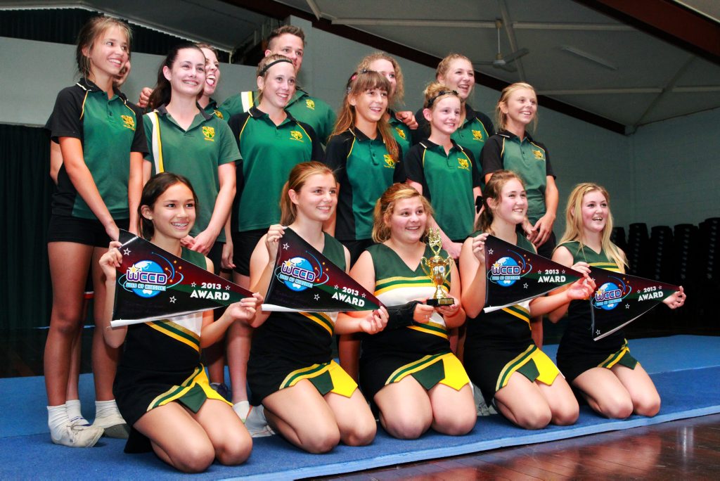 CHEER LEADERS: The Kepnock Cougars cheerleading squad celebrate after winning the Australian Cheerleader Championship. Photo: Zach Hogg / NewsMail CHEER LEADERS: The Kepnock Cougars cheerleading squad celebrate after winning the Australian Cheerleader Championship. Photo: Zach Hogg / NewsMail