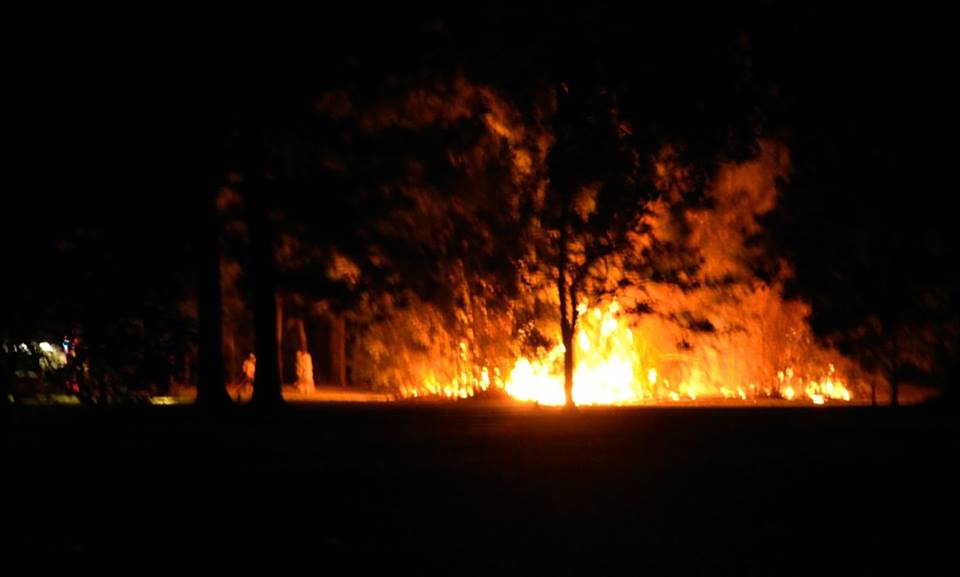 One of two fires that broke out at the Casino Golf Course shortly after midnight this morning. One of two fires that broke out at the Casino Golf Course shortly after midnight this morning.