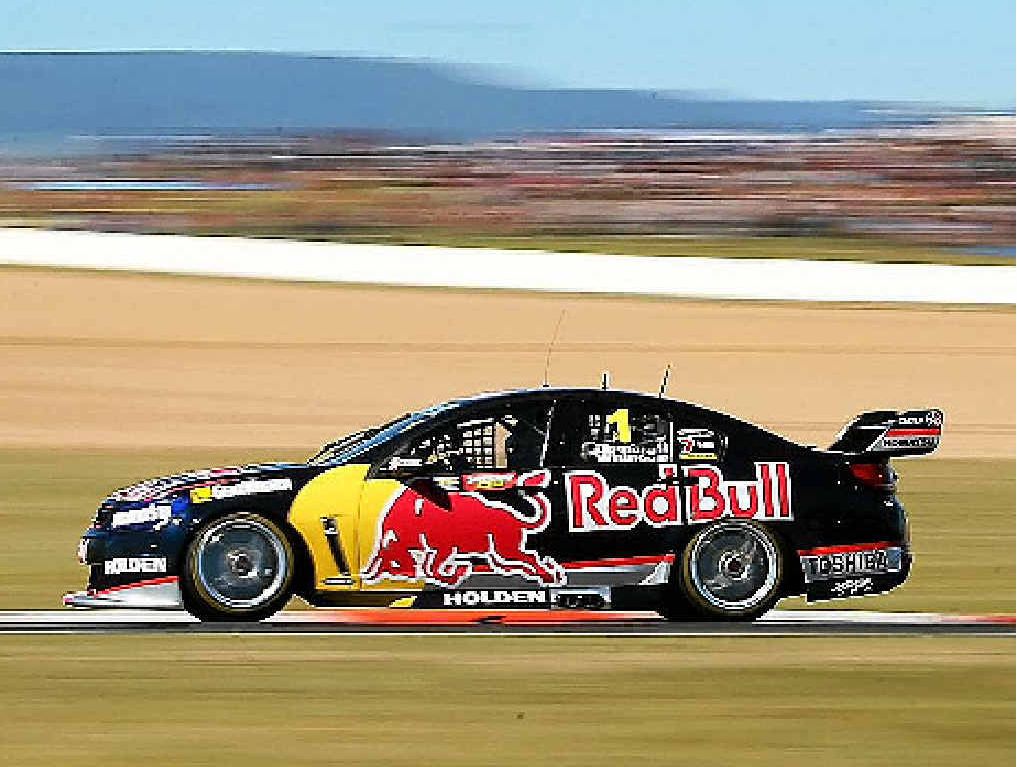 EARLY PACE: Red Bull Racing’s Jamie Whincup on his way to claiming a provisional pole victory yesterday. EARLY PACE: Red Bull Racing’s Jamie Whincup on his way to claiming a provisional pole victory yesterday.