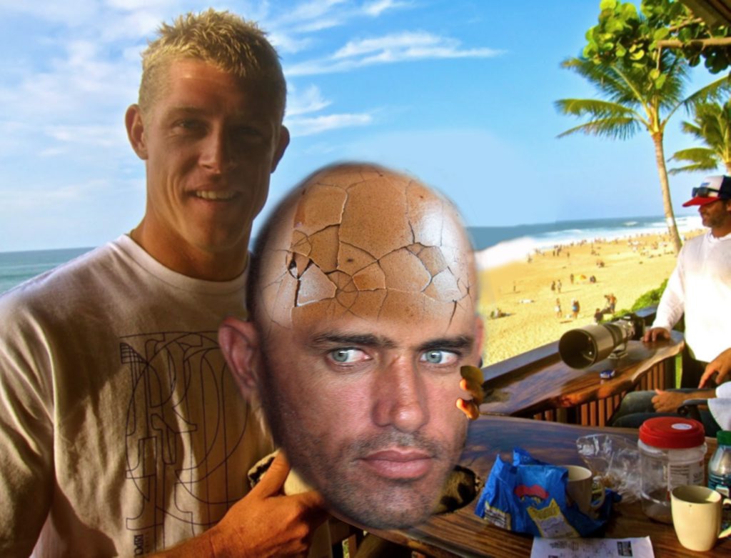 Mick Fanning has Kelly Slater right where he wants him. Photo: digitally manipulated. Mick Fanning has Kelly Slater right where he wants him. Photo: digitally manipulated.