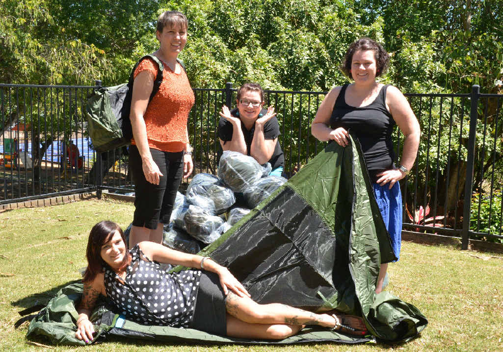 Checking out the swags for homeless are (back) Judy Brauer, Georgianna Manthey and Andrea Matthews and (front) Jess Groves. Checking out the swags for homeless are (back) Judy Brauer, Georgianna Manthey and Andrea Matthews and (front) Jess Groves.