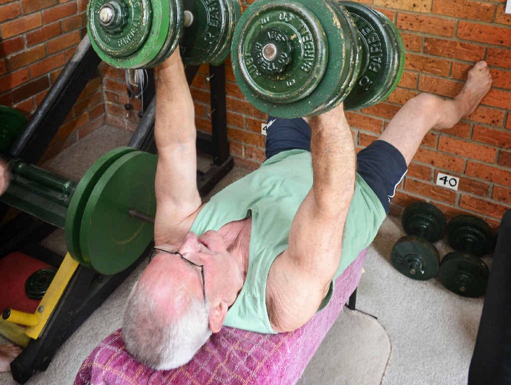 Bruce Bender of Grafton still lifting weights on his 75th birthday. Bruce Bender of Grafton still lifting weights on his 75th birthday.