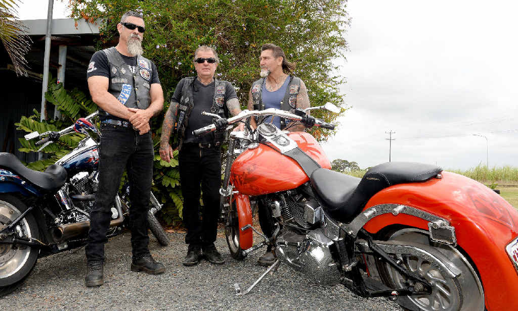 Rebel Motorcycle Club members Bill Holgate (left), Mackay chapter president Don Trevethan and Dean Anderson outside their clubhouse at Racecourse. Rebel Motorcycle Club members Bill Holgate (left), Mackay chapter president Don Trevethan and Dean Anderson outside their clubhouse at Racecourse.