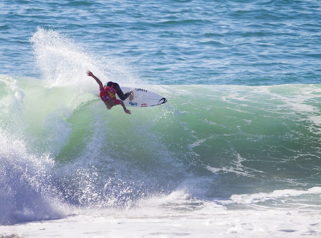 Mick Fanning took out Jacob Wilcox in round three of the Rip Curl Pro in Portugal. Mick Fanning took out Jacob Wilcox in round three of the Rip Curl Pro in Portugal.