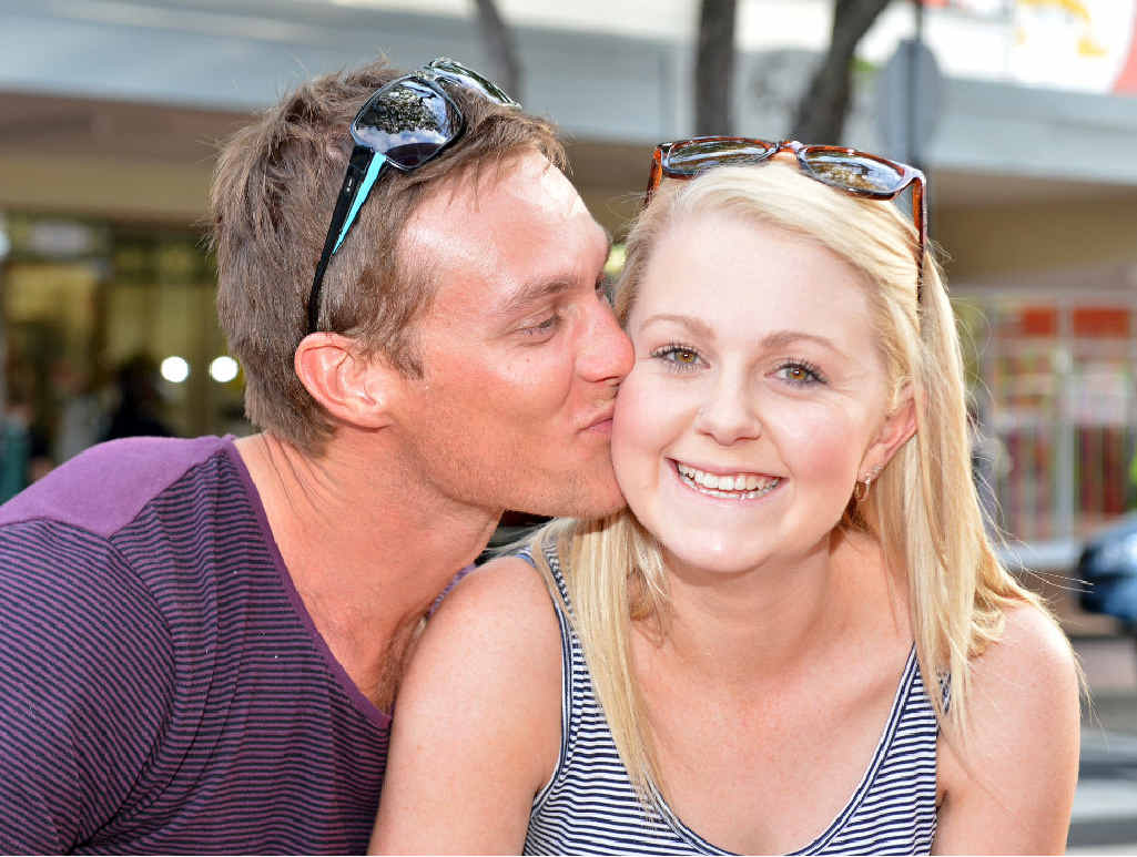 Luke Lea shows girlfriend Emily Arnell affection in Mary St yesterday. Getting past the second date hasn’t been an issue for this couple although an RSVP survey has revealed many are struggling. Luke Lea shows girlfriend Emily Arnell affection in Mary St yesterday. Getting past the second date hasn’t been an issue for this couple although an RSVP survey has revealed many are struggling.