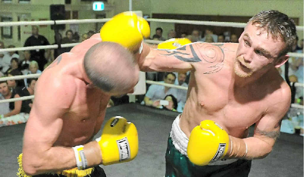 Irishman Dennis Hogan (right) goes on the attack on his way to winning the Boxing Union of Ireland Celtic Nations light middleweight title with a unanimous points decision over Gavin Prunty at the Irish Club in Brisbane last month. Irishman Dennis Hogan (right) goes on the attack on his way to winning the Boxing Union of Ireland Celtic Nations light middleweight title with a unanimous points decision over Gavin Prunty at the Irish Club in Brisbane last month.