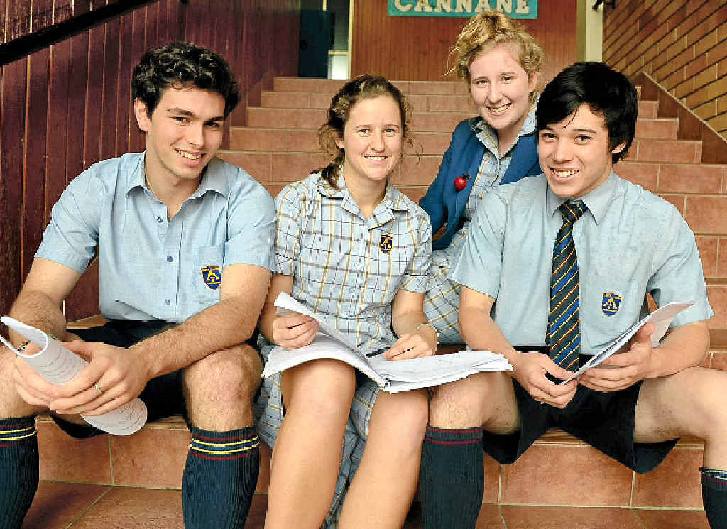 TESTING TIMES: Trinity students, from left, Max Harlen, 18, Abbie Heffernan, 18, Isabella Zappala, 18, and Will Young, 18. TESTING TIMES: Trinity students, from left, Max Harlen, 18, Abbie Heffernan, 18, Isabella Zappala, 18, and Will Young, 18.
