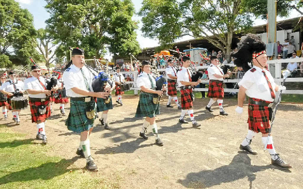 The Lismore and Ballina combined pipe band Lead the show girls in to the ring at the Alstonville show on Saturday. Photo Doug Eaton / The Northern Star The Lismore and Ballina combined pipe band Lead the show girls in to the ring at the Alstonville show on Saturday. Photo Doug Eaton / The Northern Star