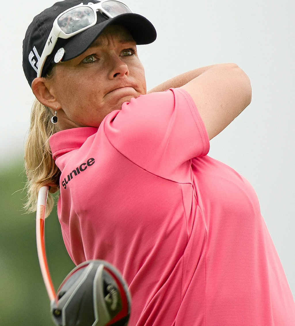 SLIPPING: Katherine Hull-Kirk tees off in Taiwan. SLIPPING: Katherine Hull-Kirk tees off in Taiwan.