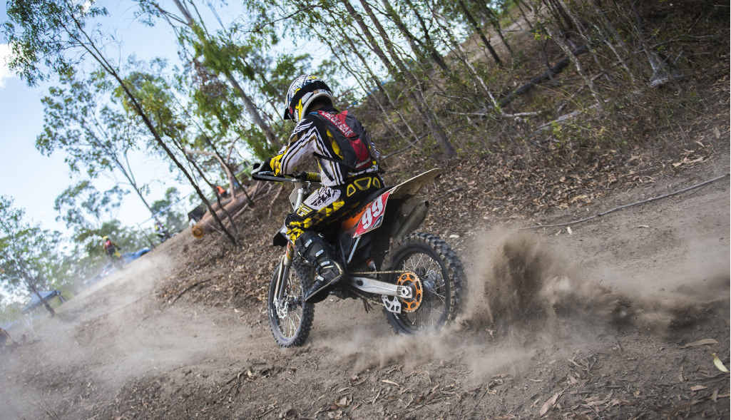 Jayden Vacher, 12, tears uphill during the Curtis Coast Trail Riders Open Day at Turkey Beach at the weekend. Jayden Vacher, 12, tears uphill during the Curtis Coast Trail Riders Open Day at Turkey Beach at the weekend.