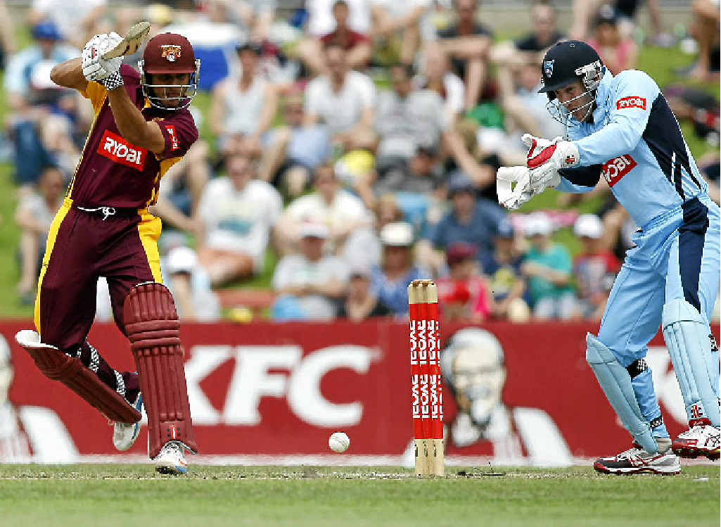 HITTING OUT: Bulls batsman Usman Khawaja smashed the Blues all over North Sydney Oval in his innings of 104 yesterday. HITTING OUT: Bulls batsman Usman Khawaja smashed the Blues all over North Sydney Oval in his innings of 104 yesterday.