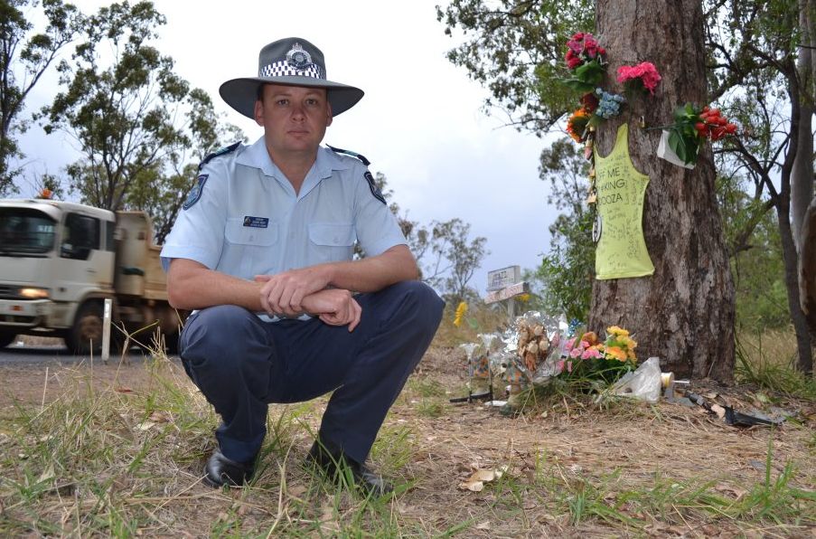 Chinchilla Police officer-in-charge Sergeant Gerard Brady at the scene of the crash on Chinchilla-Tara Road that took the lives of Russell Poole and Jackson Sattler. Chinchilla Police officer-in-charge Sergeant Gerard Brady at the scene of the crash on Chinchilla-Tara Road that took the lives of Russell Poole and Jackson Sattler.