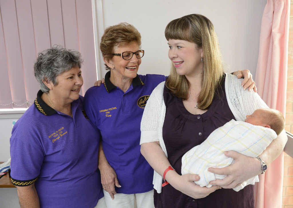 BIRTHDAY HONOUR: Cheryl Barnes and Kay Paine with new mum Jess Swain, of Grafton, and baby Harrison. Photo: Adam Hourigan BIRTHDAY HONOUR: Cheryl Barnes and Kay Paine with new mum Jess Swain, of Grafton, and baby Harrison. Photo: Adam Hourigan