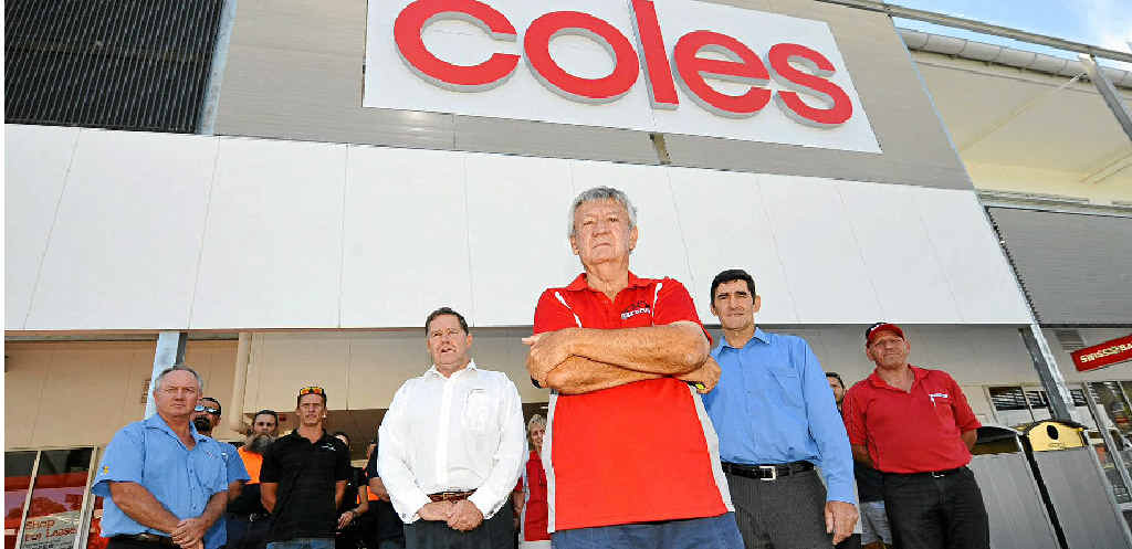 HIT HARD: Sub-contractors owed money and Member for Nicklin Peter Wellington outside the new Coles in Nambour. HIT HARD: Sub-contractors owed money and Member for Nicklin Peter Wellington outside the new Coles in Nambour.