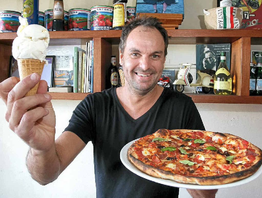 THE PERFECT STORM? Paul Bertino, of Mama and Papa’s Pizza at Maroochydore, believes his beer-flavoured gelato goes perfectly with pizza. THE PERFECT STORM? Paul Bertino, of Mama and Papa’s Pizza at Maroochydore, believes his beer-flavoured gelato goes perfectly with pizza.