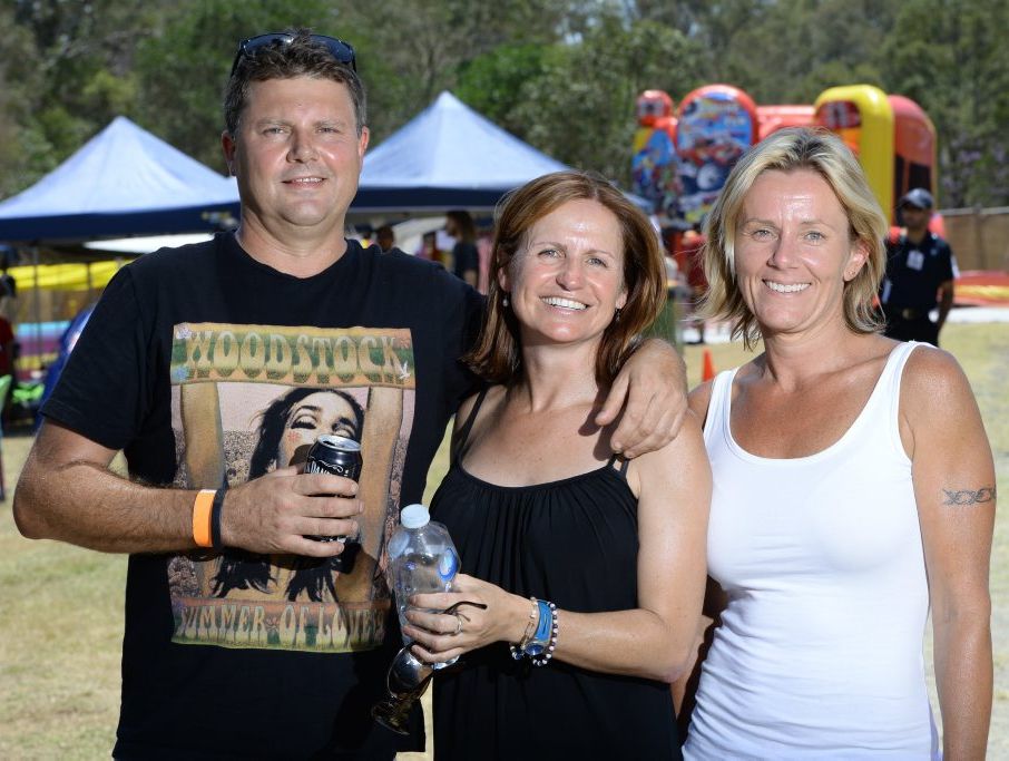Jason Smith, Belinda Rana and Tanya Calcott at the Grottofest music festival in Marburg on Saturday. Photo: Rob Williams / The Queensland Times